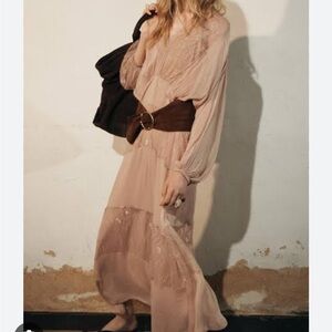 Zara Blush Beige Long Sleeve Maxi Dress